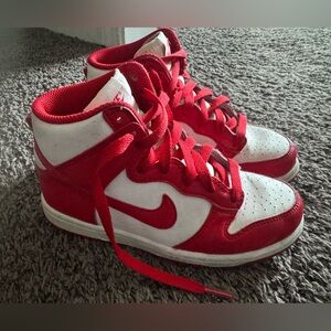 Nike dunk high top Kids Red and White Sneakers